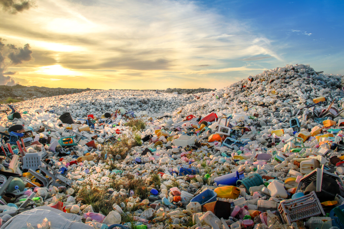 Plastic waste in a landfill